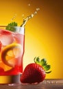 strawberry lemonade with mint, fresh summer cocktail with ice, detox water, refreshing drink, berry