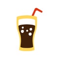 Glass With Non-Alcoholic Sweet Soda Drink And A Straw Primitive Cartoon Icon, Part Of Pizza Cafe Series Of Clipart Royalty Free Stock Photo