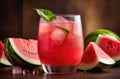 non-alcoholic watermelon lemonade, fresh summer cocktail with ice, refreshing berry drink, detox water, fruit cocktail, Royalty Free Stock Photo