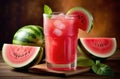 watermelon lemonade, refreshing berry drink, fresh summer cocktail with ice, detox water, fruit cocktail, Royalty Free Stock Photo