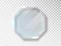 Glass octagon badge with a place for inscriptions isolated on transparent background. Glass plate mock up. Glass framework. Photo