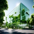 glass office building in a green city - a modern and sustainable architectural marvel Royalty Free Stock Photo