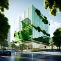 glass office building in a green city - a modern and sustainable architectural marvel Royalty Free Stock Photo