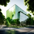 glass office building in a green city - a modern and sustainable architectural vision Royalty Free Stock Photo