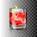 Glass of old-fashioned cocktail on the transparent background. Vector illustration of an alcoholic drink.