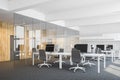 Glass open space office, doors side view Royalty Free Stock Photo