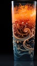 A glass with orange and blue swirls, AI