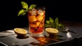 Dark Aesthetic Iced Tea Product Photography With Strong Light And Shadow Royalty Free Stock Photo