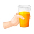 Glass with Orange Juice Hold by Human Hand Vector Illustration Royalty Free Stock Photo