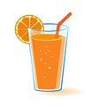 Vector illustration of a glass of orange juice with orange slice and a straw. Royalty Free Stock Photo