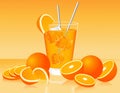 Glass of orange juice and oranges Royalty Free Stock Photo