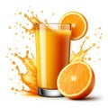 glass with orange juice with orange juice splash isolated on white background Royalty Free Stock Photo