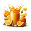 glass with orange juice with orange juice splash isolated on white background Royalty Free Stock Photo