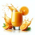 glass with orange juice with orange juice splash isolated on white background Royalty Free Stock Photo