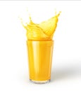 Glass Of Orange Juice With Splash, Isolated On White Background