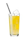 Glass of orange soda drink cold with ice cubes Royalty Free Stock Photo