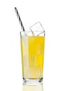 Glass of orange soda drink cold with ice cubes Royalty Free Stock Photo