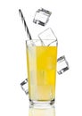 Glass of orange soda drink cold with ice cubes Royalty Free Stock Photo