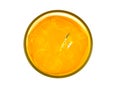 Glass of orange soda with ice on white background. top view Royalty Free Stock Photo