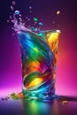 Glass filled with overflowing rainbow liquid Royalty Free Stock Photo