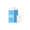 a glass and package with milk. fresh milk flat design vector illustration. Milk box with glass Royalty Free Stock Photo