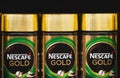 Glass packings of the Nescafe Gold instant coffee by Nestle corp