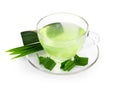 Glass of pandan juice with green leaves isolated on white background Royalty Free Stock Photo