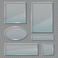 Glass panels. Acrylic transparent reflective frames geometrical empty shapes vector banners template