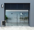 Glass partition mockup and modern doors in hall