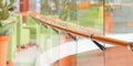 Glass partitions with wooden railings Royalty Free Stock Photo