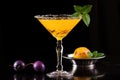 glass of passion fruit martini with a sprig of mint