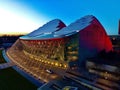 the glass pavilion building with bright lights on the side of it: Missouri, City, Kansas