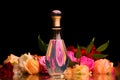 Glass perfume bottle flowers studio Royalty Free Stock Photo