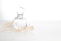 glass perfume fragrance aroma smell mockup product package with dried flower on white background, cosmeti