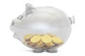 Glass piggy bank with golden coins, 3D rendering Royalty Free Stock Photo