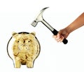 Glass Piggy bank and hammer