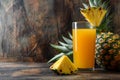 Glass of pineapple juice with a slice and whole pineapple Royalty Free Stock Photo