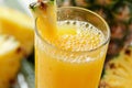 Glass of pineapple juice with a slice and whole pineapple Royalty Free Stock Photo