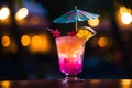 Glass of pink fresh non-alcoholic alcoholic drink tropical cocktail drinking beverage juicy refreshing icy cold tequila Royalty Free Stock Photo