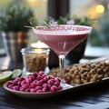 a glass of pink martini. Beautiful decor in the style of Barbie.