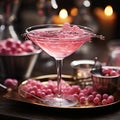 a glass of pink martini. Beautiful decor in the style of Barbie.