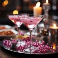 a glass of pink martini. Beautiful decor in the style of Barbie.