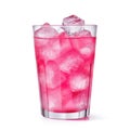 Glass of pink soda isolated on white background