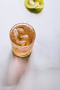 A glass of pink wine in a crystal glass on a marble