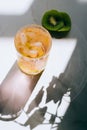 A glass of pink wine in a crystal glass on a marble background