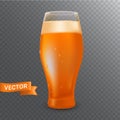 A glass with a pint of a cold light beer, foam, bubbles and drops. 3D realistic vector illustration isolated on a transparent Royalty Free Stock Photo