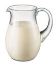 Glass pitcher of fresh milk isolated on white. With c