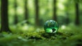 Planet earth globe against bright green foliage and sun, Generative AI illustration Royalty Free Stock Photo