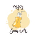 Bottle of Drink and Lettering Enjoy Summer