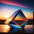 Glass prism against sunset sky Royalty Free Stock Photo